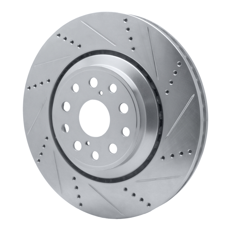 Lexus LS600h Brake Rotor (1) - Left Front - R1 Concepts - Drilled & Slotted - Silver - `07-`23